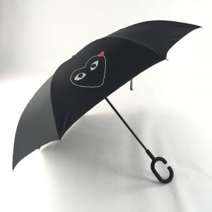 Wholesale double layer inverted umbrella 190T pongee C shape handle waterproof windproof inside out umbrella reverse umbrella